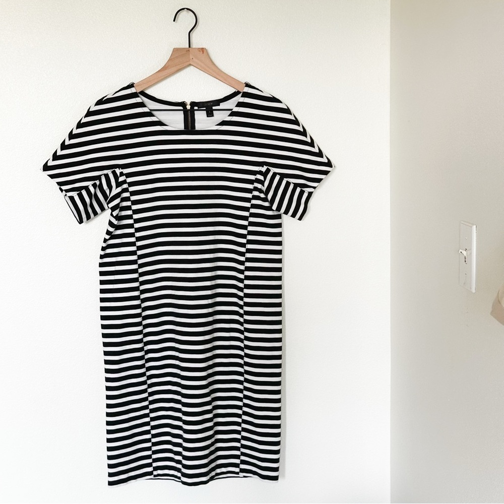 J. Crew Black & White Striped Ponte Knit Dress with Back Zip - Size S